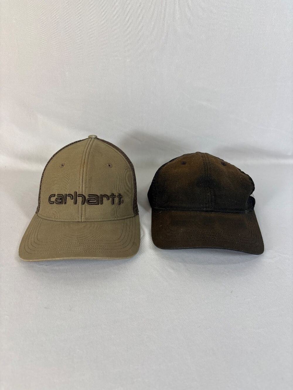 Carhartt Lot of 2 Mesh Trucker Snapback‎ Caps Tan Brown Workwear Hats